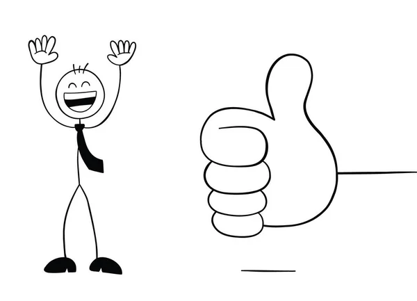 Giving Thumbs Stickman Businessman Character Very Happy Vector Cartoon Illustration — Stockový vektor