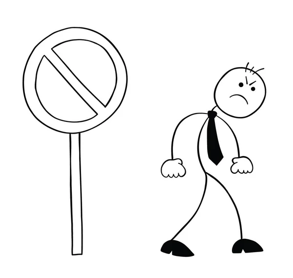 Hombre Negocios Stickman Personaje Signo Prohibido Enoja Vuelve Ilustración Dibujos — Archivo Imágenes Vectoriales