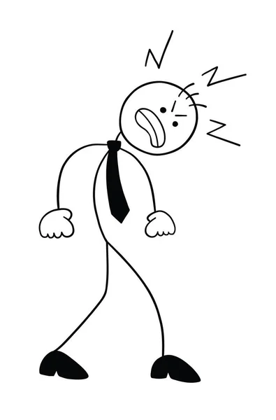 Stickman Businessman Character Walking Very Angry Vector Cartoon Illustration Black — Stock Vector