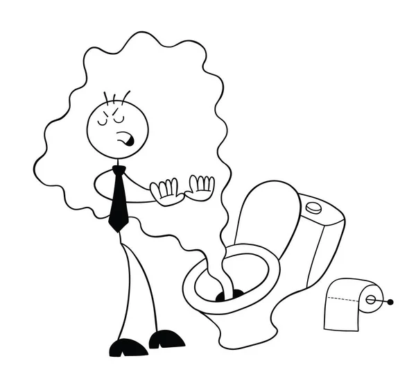 Stickman Businessman Character Front Toilet Smells Really Bad Vector Cartoon — Stockový vektor