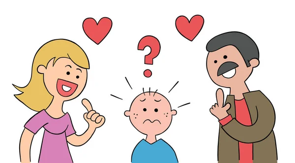 Dibujos Animados Mamá Papá Preguntan Hijo Que Gusta Más Niño — Vector de stock