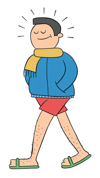 Cartoon Man Dressed Interesting Outfit Coat Shorts Slippers Vector Illustration — Stockový vektor