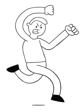 Çizgi filmci çok kızgın ve vektör çizimi peşinde. Siyah ve beyaz çizgili.