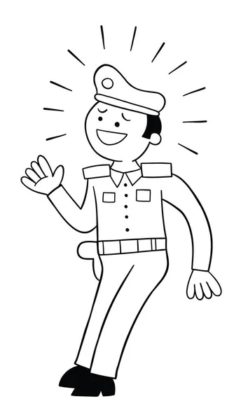 Policía Dibujos Animados Asustada Ilustración Vectorial Negro Perfilado Color Blanco — Archivo Imágenes Vectoriales