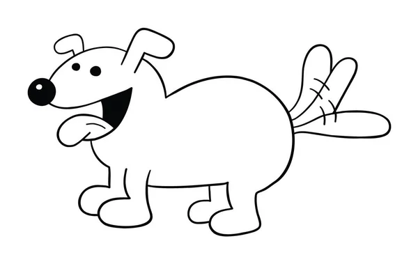 Cartoon Chien Est Heureux Agitant Queue Illustration Vectorielle Noir Contour — Image vectorielle