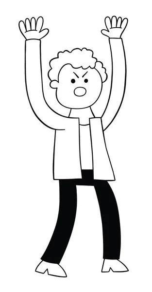 Cartoon Man Angry Shouting Vector Illustration Black Outlined White Colored — Stockový vektor