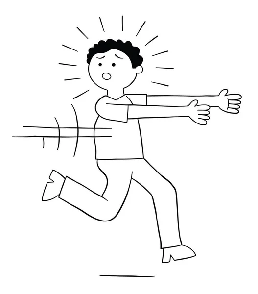 Cartoon Man Afraid Runs Away Vector Illustration Black Outlined White — Stockvector