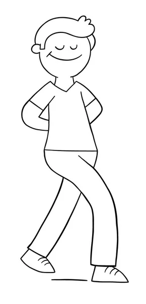 Cartoon Man Walks Happy Eyes Closed Hands Vector Illustration Black — Stockvector