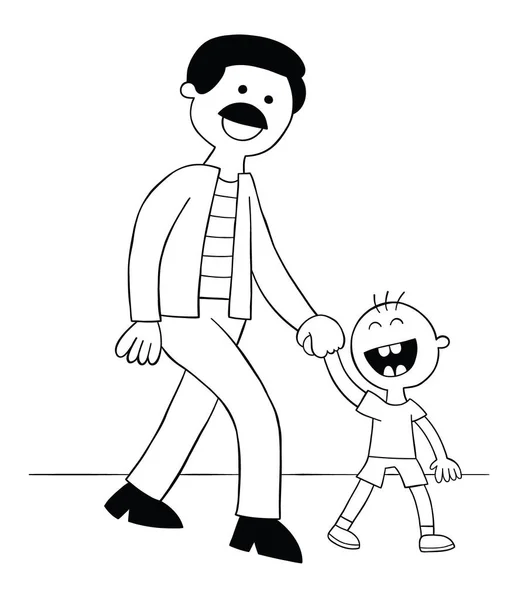 Dibujos Animados Padre Hijo Tomados Mano Caminando Muy Feliz Ilustración — Archivo Imágenes Vectoriales