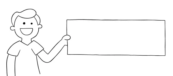 Hombre Dibujos Animados Sosteniendo Signo Blanco Lado Ilustración Vectorial Negro — Archivo Imágenes Vectoriales