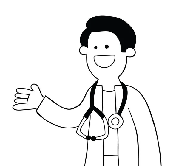 Cartoon Doctor Vet Happy Showing Vector Illustration Black Outlined White — Stockový vektor