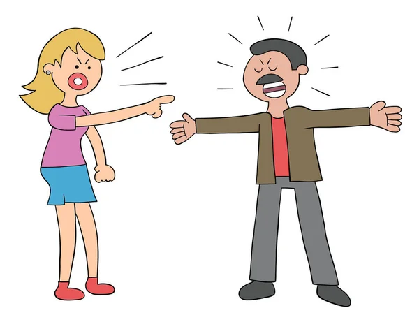 Cartoon Manželka Manžel Naštvaný Hádající Vektorové Ilustrace Barevné Černé Obrysy — Stockový vektor