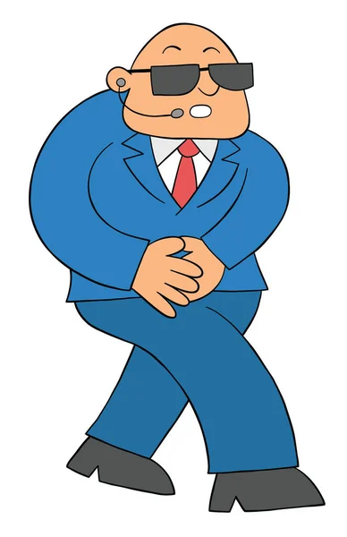 Cartoon Burly Bodyguard Man Walking Vektorová Ilustrace Barevné Černé Obrysy — Stockový vektor