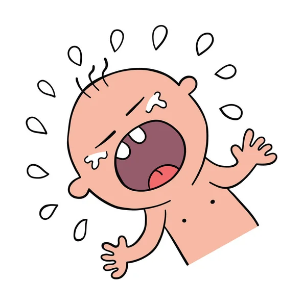 Cartoon Baby Crying Vector Illustration Colored Black Outlines — Stock Vector