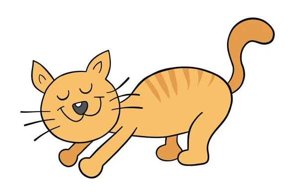 Cartoon Katze Dehnt Sich Vektorillustration Farbige Und Schwarze Umrisse — Stockvektor