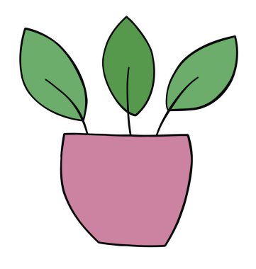 Karikatür saksısı, vektör çizimi. Renkli ve siyah çizgiler.