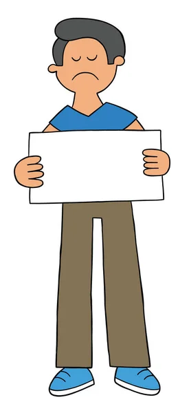 Desenhos Animados Homem Infeliz Segurando Sinal Branco Ilustração Vetorial Desenhos — Vetor de Stock