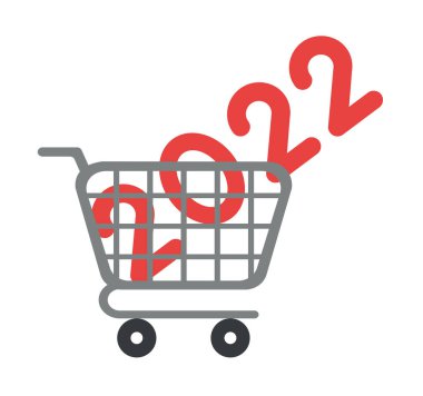 Yeni yıl vektör konsepti, 2022 alışveriş arabasının içinde. Düz renkli biçim.