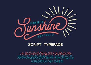 Yaz Hikayesi. El yapımı yazı tipi. Yaz tatili. Waikiki plajı. Vektör çizimi. Retro yazı karakteri ve logo. Yaz stili.