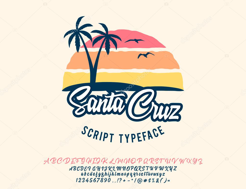 Santa Cruz. Vintage brush script. Handmade font. Retro Typeface. Vector font illustration.