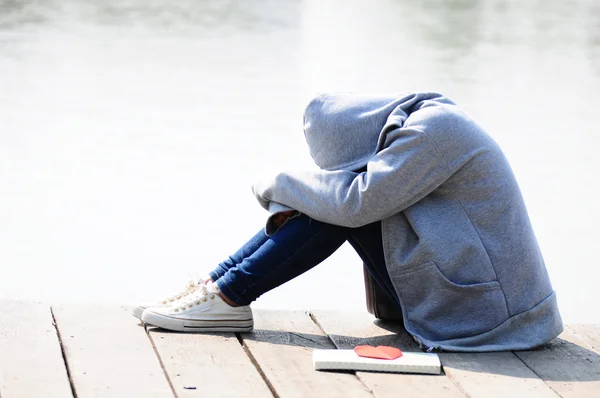 Young Woman in Desperate Sitting Near River — Stock Photo, Image