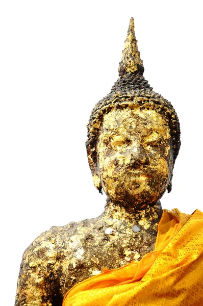 Ancient golden buddha isolado fundo branco — Fotografia de Stock