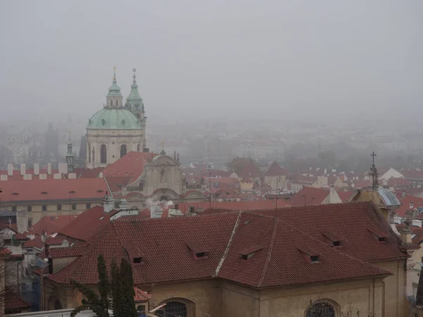 Niebla Praga Panorama Desde Punto Vista Alto — Foto de Stock