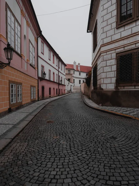 Strada Vuota Praga Una Nebbiosa Mattina Autunno — Foto Stock