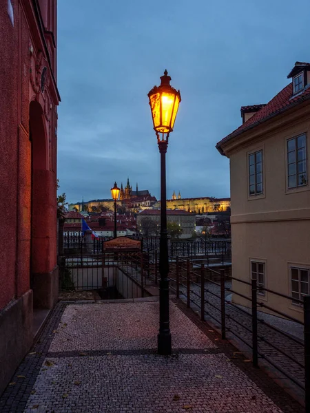 Historic Street Prague City Center View Prague Castle Evening — Stock Photo, Image