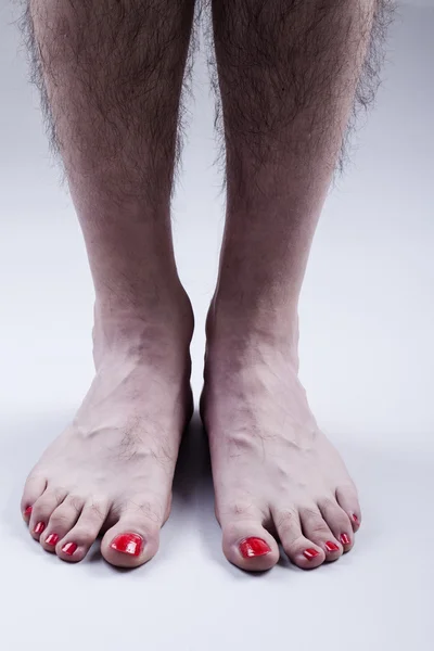 Man's Feet with Red Nail Polish — Stock Photo, Image