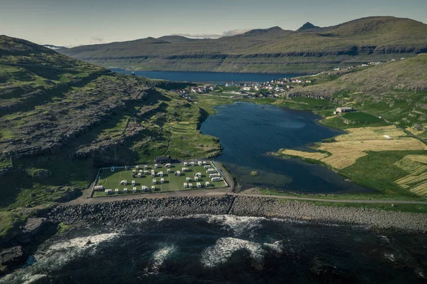 Eidi Campsite Island Eysturoy Former Football Field Faroe Islands Ocean — Stock Photo, Image