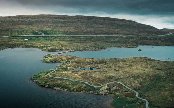 Panorama Jezera Toftavatn Turistickou Stezkou Shora Runavik Ostrov Eysturoy Faerské — Stock fotografie