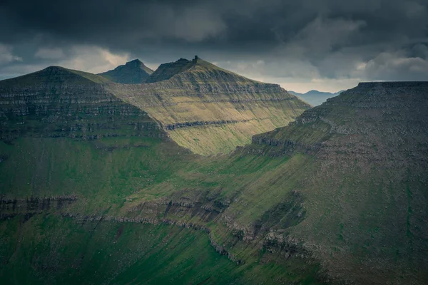 Panorama Verde Sulle Isole Faroe Ripide Vette Dell Isola Eysturoy — Foto Stock