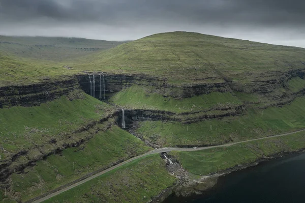 Cascata Fossa Due Gradini Sull Isola Streymoy Dall Alto Isole — Foto Stock