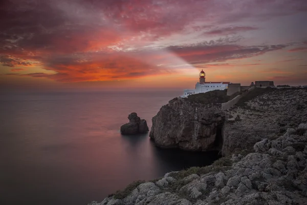 Lighthouse Sao Vicente during sunset, Sagres Portugal — Stock Photo, Image