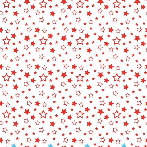 Seamless pattern with red hearts and black stars on white background. Vector illustration — Stock Vector