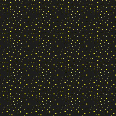 Siyah arka planda sarı noktasız desen. Vektör kusursuz desen. Basit grafik tasarımı. 10 saniye.