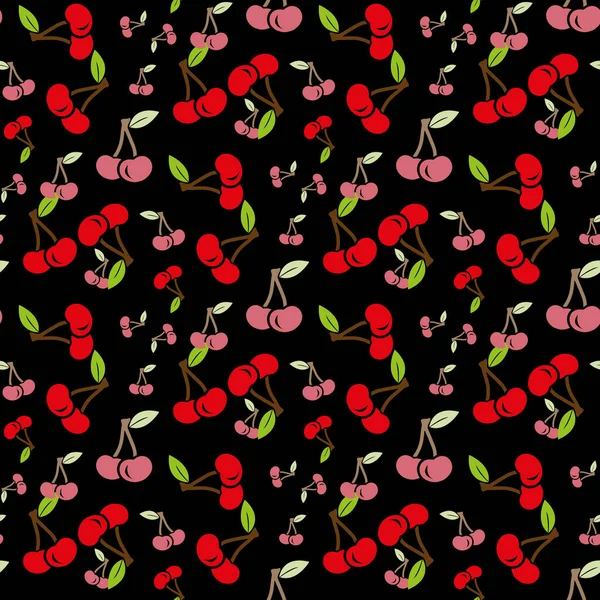 Lindo patrón sin costuras cereza. Bueno para textiles, envolturas, fondos de pantalla, etc. Cerezas maduras rojas dulces aisladas sobre fondo blanco. Ilustración vectorial. — Archivo Imágenes Vectoriales