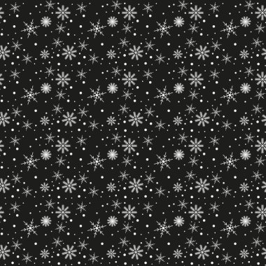 Siyah bir zemin üzerinde kusursuz kar taneleri deseni