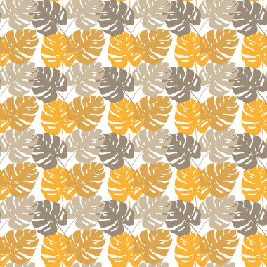 Beyaz üzerinde vektörsüz tropikal yapraklar deseni. 10 saniye..