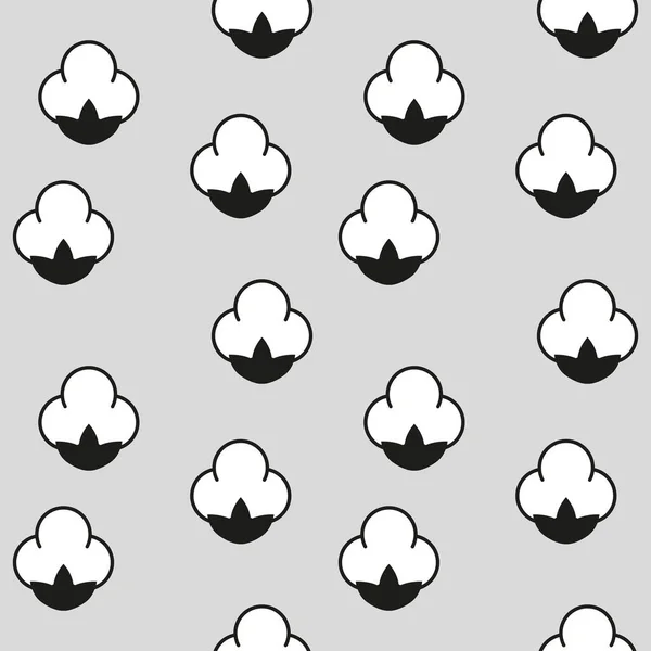 綿の花のアイコンシームレスパターン、綿ボール、綿繊維シームレスパターンベクトルアートイラスト — ストックベクタ