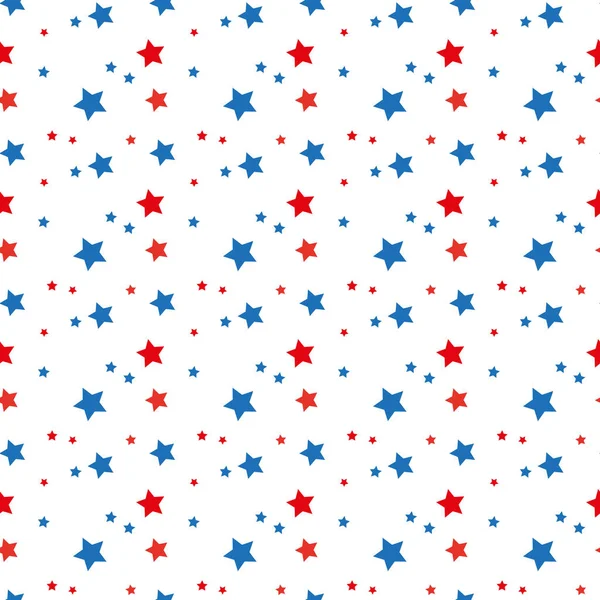 Étoiles patriotiques américaines motif sans couture en rouge vif, bleu et blanc. Jour de l'indépendance arrière-plan vectoriel. eps 10 — Image vectorielle