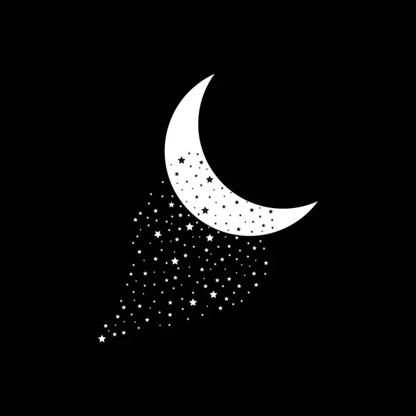 Lune et étoiles icône. Illustration vectorielle plate en blanc sur fond noir. — Image vectorielle