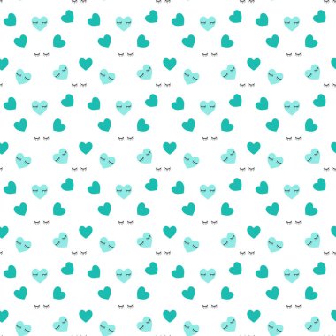 Mavi kalpli şirin, pürüzsüz bir desen. Bebekler Moda. Kalpsiz, patavatsız duvar kağıdı. Vektör illüstrasyonu,