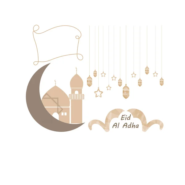 Moderno diseño ilustrativo de la plantilla de Eid al-Adha con iconos minimalistas y de cabra lunar y luces minimalistas — Vector de stock