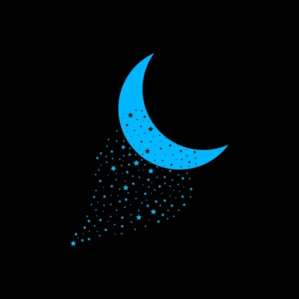 Icono Luna azul y estrellas. Ilustración vectorial plana sobre fondo negro. EPS 10 — Vector de stock