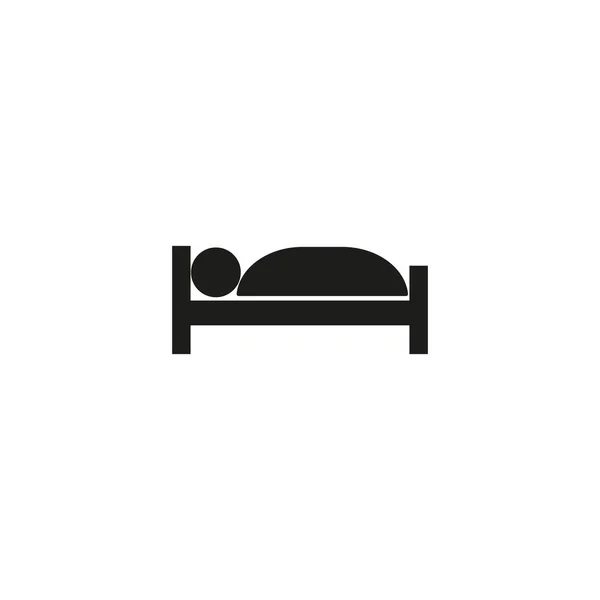 En person i sängen. Hotellets platta ikon. Tecken på sovplats. Isolerad på vitt, vektor Royaltyfria illustrationer