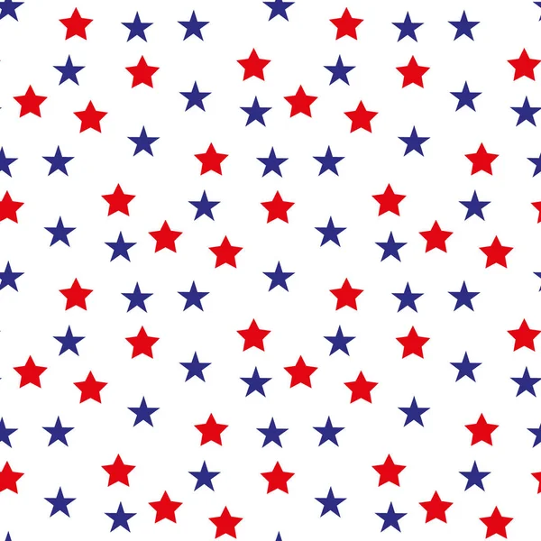Patriotique vecteur américain modèle sans couture avec des étoiles rouges et bleues sur fond blanc — Image vectorielle