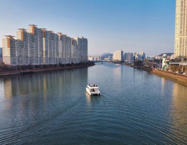 Haeundae Nehri Gezisi 'nin Hava Görüntüsü, Busan, Güney Kore, Asya.