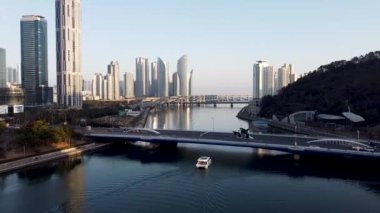 Haeundae Nehri Gezisi 'nin Hava Görüntüsü, Busan, Güney Kore, Asya.